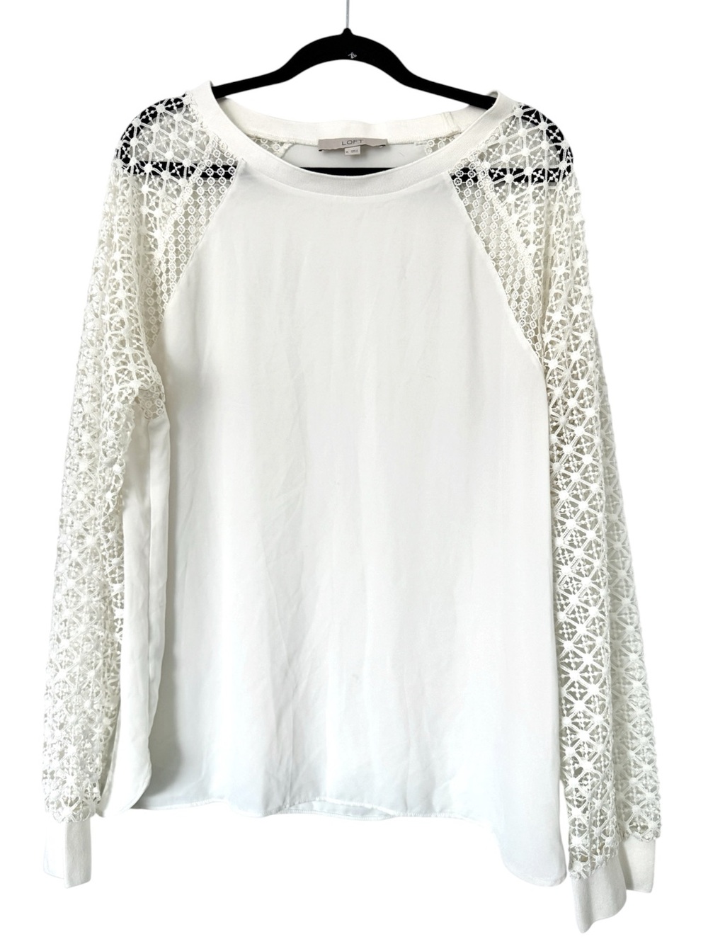 Ann Taylor Loft Ivory Embroderied Lace Sleeve Blouse, Size XL